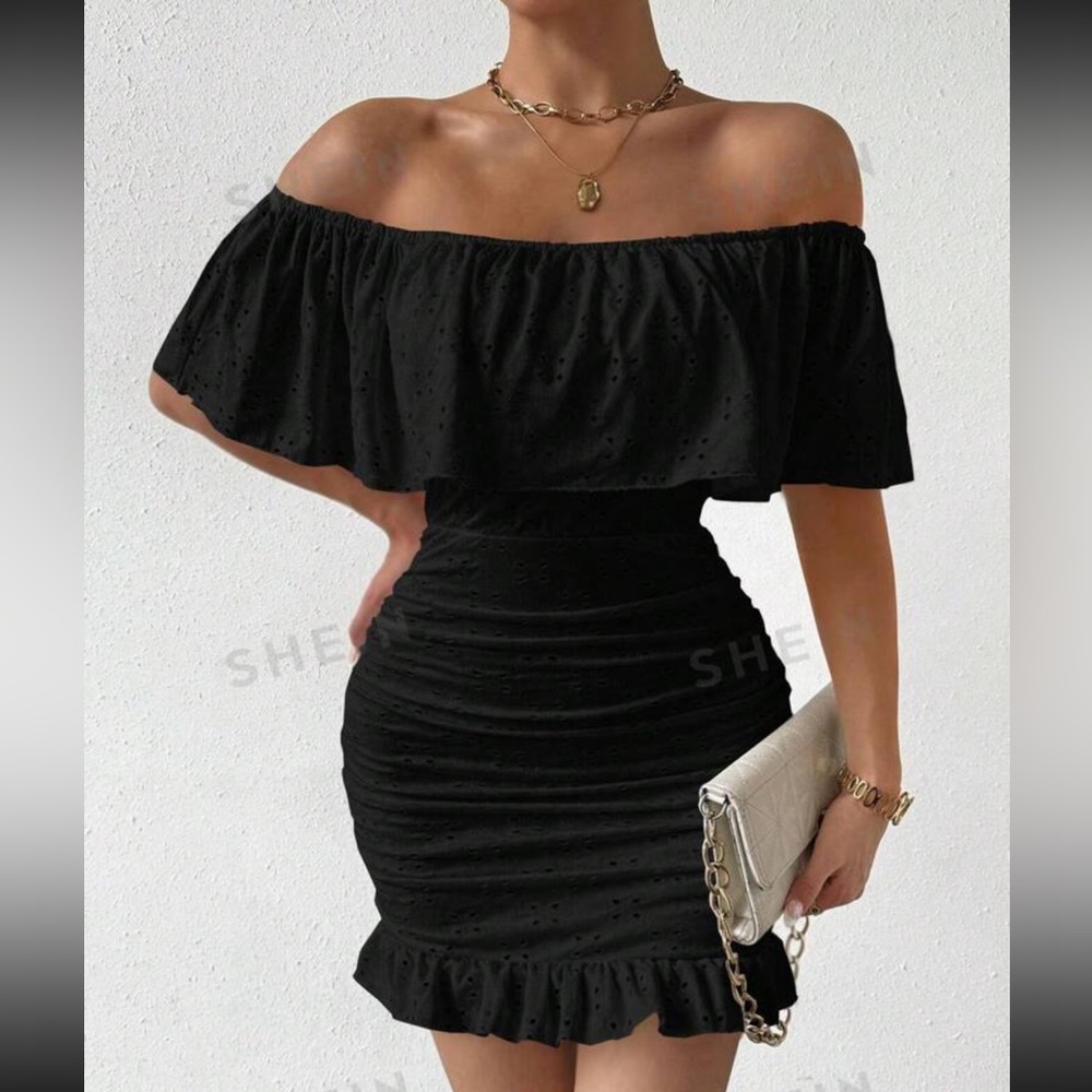 Cute off the shoulder black dress